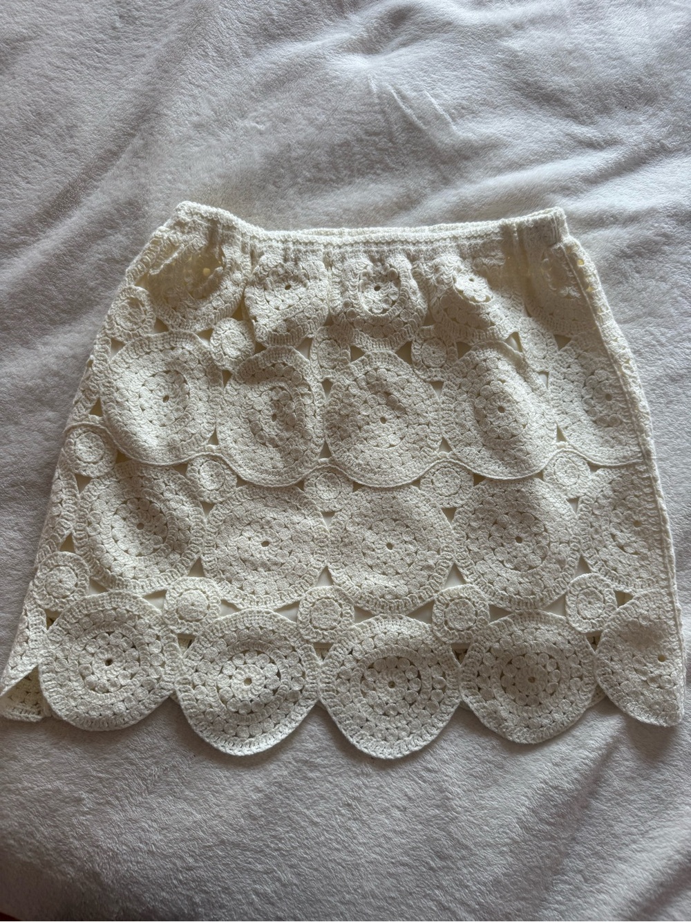 Cream Crochet Circle Lace Mini Skirt